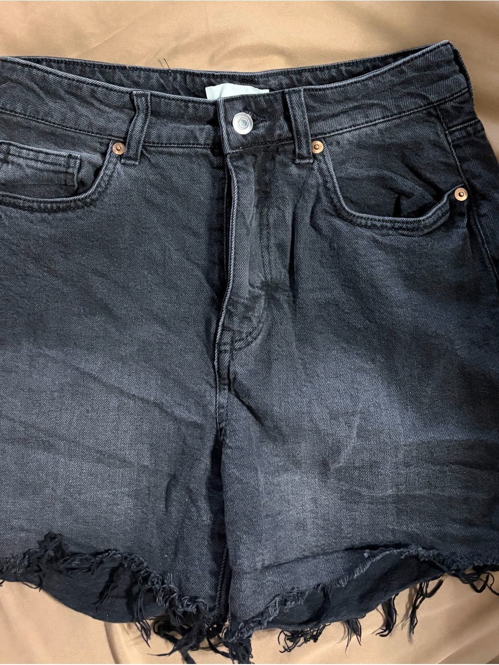 H&M Black Frayed Hem Denim Shorts